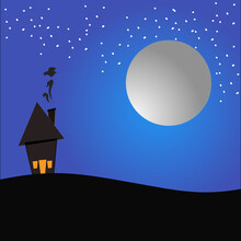 Vector Illustration Of Countryside With Moon Background