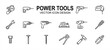 construction Power tools related vector icon user interface graphic design. Contains such icons as grinder, driller, impact drill, demolition, jig saw, wrench, cordless, plane, planer, hammer, plier