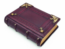 Vintage Purple Leather Book Isolated On White