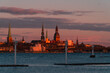 Riga, Latvia. Golden sunset. Early summer, spring night. Orange, red skies.