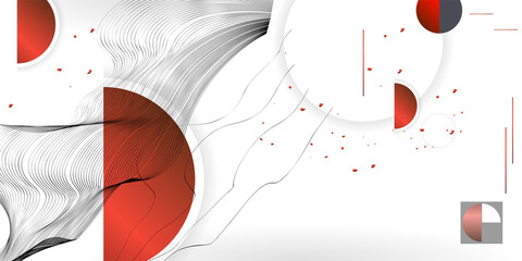 Wall Mural - Abstract background of lines and figures in the Japanese style red black white minimalism. White background vector illustration