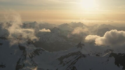 Wall Mural - aerial dramatic north cascade mountains winter sunset