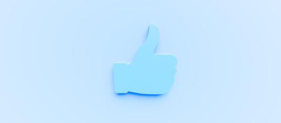 Blue social media concept. Blue Like on a Light blue background. 3D Rendering