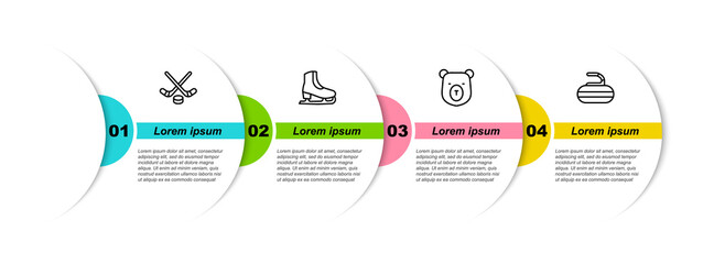 Poster - Set line Ice hockey sticks and puck, Skates, Bear head and Stone for curling. Business infographic template. Vector