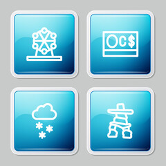 Poster - Set line Ferris wheel, Canadian dollar, Cloud with snow and Inukshuk icon. Vector