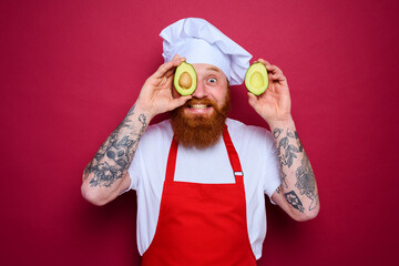 Wall Mural - Chef cover his eye with an avocado