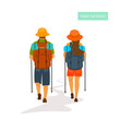 © VecTerrain - two hikers man and woman traveling, back view, isolated vector illustration graphic