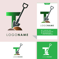 Letter T Shovel Logo Design Vector Graphic Icon Emblem Illustration Background Template