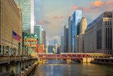 Fototapeta  - Downtown Chicago city skyline cityscape in United States