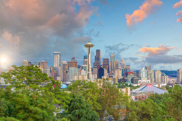 Wall Mural - Downtown Seattle city skyline cityscape in United States
