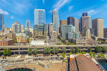 Wall Mural - Downtown Seattle city skyline cityscape in United States