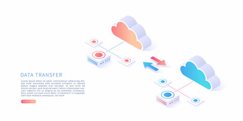 data transfer concept in isometric vector illustration. data transfer, file receiver and backup on c