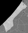Detailed map of Gaza Strip, linear print map, land panorama. Black and white.