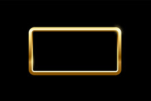 Gold Rectangle Frame For Picture On Black Background. Blank Space For Picture, Painting, Card Or Photo. 3d Realistic Modern Template Vector Illustration. Simple Golden Object Mockup