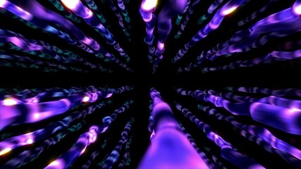 Poster - abstract background 3d animation shiny converging rods and running flashing lights linear objects st