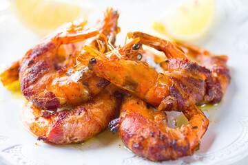 Poster - grilled bacon wrapped prawn shrimp