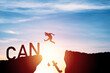 © Dilok - silhouette man jumping from can't cliff to can cliff , Change Mindset concept.
