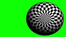 Ball With Black And White Geometric Patterns On A Green Background. Black Stripes Move Symmetrically 