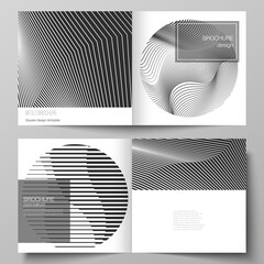 The vector layout of two covers templates for square design bifold brochure, magazine, flyer, booklet. Geometric abstract background, futuristic science and technology concept for minimalistic design.