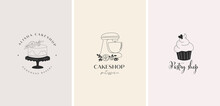Simple And Elegant Homemade Bakery Logo Collection. Hand Drawn Modern Style Logos, Pastry And Bread Shop Vector And Label Design