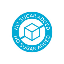 No Sugar Added Icon. Food Product Without Additional Sugar Logo Or Symbol. Blue Stamp With Sugar Cube Crossed Out. Healthy Natural Food Concept. Sugar Free Label. Vector Illustration, Flat, Clip Art. 