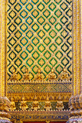 Wall pattern of mirrors and colored glass of Wat Phra Kaew, Grand Palace, Bangkok, Thailand, Asia