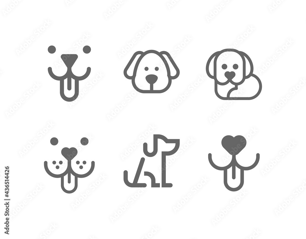 Dog, puppy vector line icon set - obrazy, fototapety, plakaty 