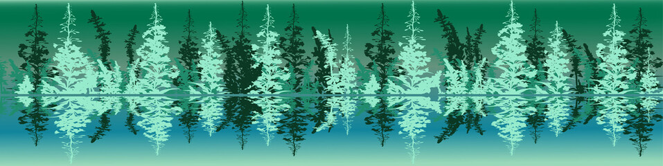 Sticker - stripe of wild herbs silhouettes on green background