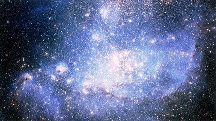 Wall Mural - galaxy exploration through outer space towards glowing small magellanic nebula. 4k 3d render animati