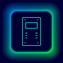 Sticker - Glowing neon line Police assault shield icon isolated on black background. Colorful outline concept. Vector