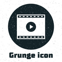 Grunge Online Play Video Icon Isolated On White Background. Film Strip With Play Sign. Monochrome Vintage Drawing. Vector