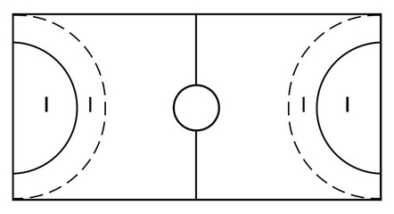 Diagram of handball court vector illustration isolated on white background. Handball field scheme symbol. Sport terrain draft.