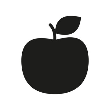 Black silhouette apple, harvest ripe fruit icon. Popular healthy garden food. Apple fruit. Vector flat illustration