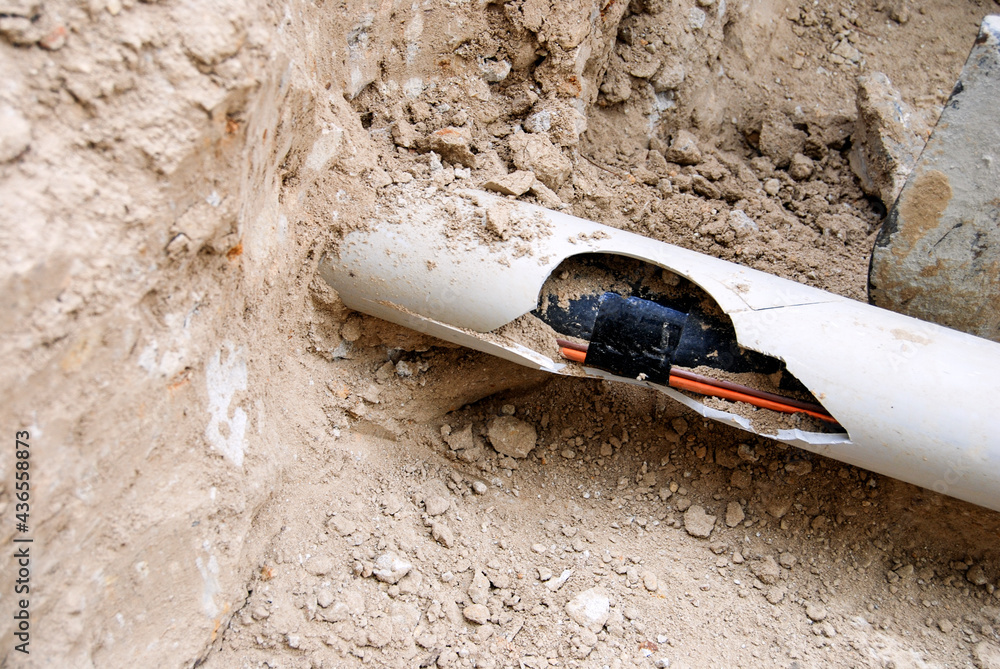 Broken underground electrical conduit Stock Photo | Adobe Stock