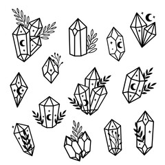 Wall Mural - set of isolated magic black crystals, stars, moon