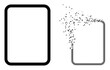 Dispersed dot empty page vector icon with wind effect, and original vector image. Pixel dissipation effect for empty page demonstrates speed and motion of cyberspace items.