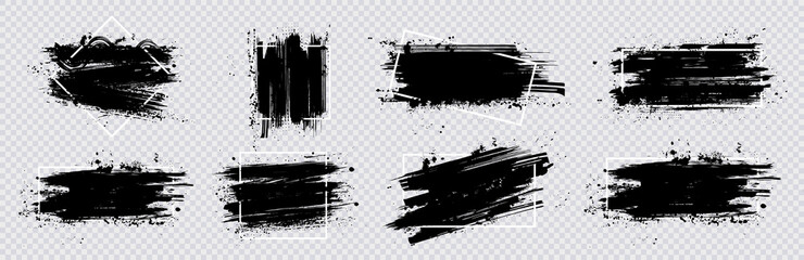 Fototapete - Collection paint compositions grunge with frame for texting boxes. Dirty texture elements, quote box speech template. Black splashes isolated. Paint grunge for posters, flyers, cards, banners. Vector