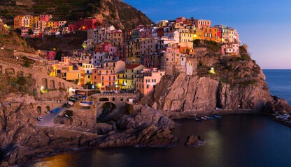 Wall Mural - Picture of Manarola La Spezia city with small villages at evening, Italy