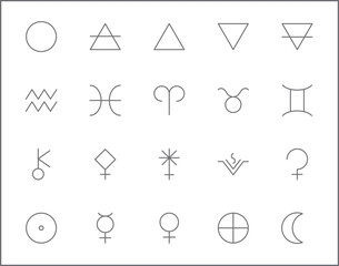 set of astrology and zodiac sign line style. it contains such icons as planets, asteroids, earth, lu