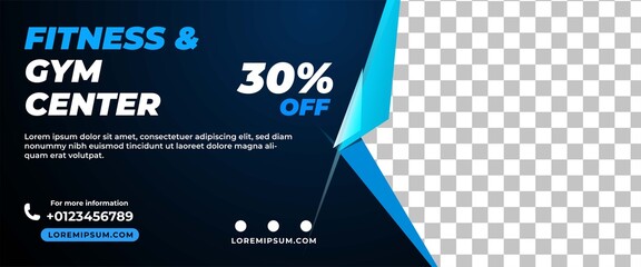 gym and workout banner template design. modern banner with blue color frame. usable for website and 