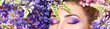 © Svetlana Fedoseeva - Beautiful woman face surrounded by violet flowers. Spring Flower. Springtime. Professional makeup,