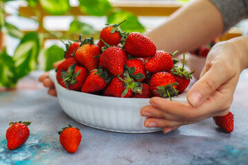 Fresh organic sweet juicy strawberries.