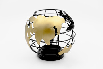 Wall Mural - black and gold Earth globe made of wire