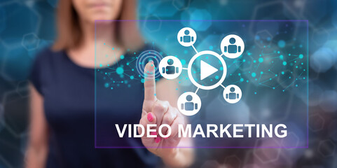 Poster - Woman touching a video marketing concept