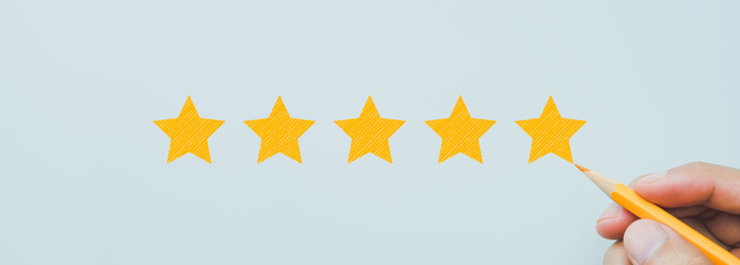 Wall Mural - Customer service experience and satisfaction survey concepts. Five star rating