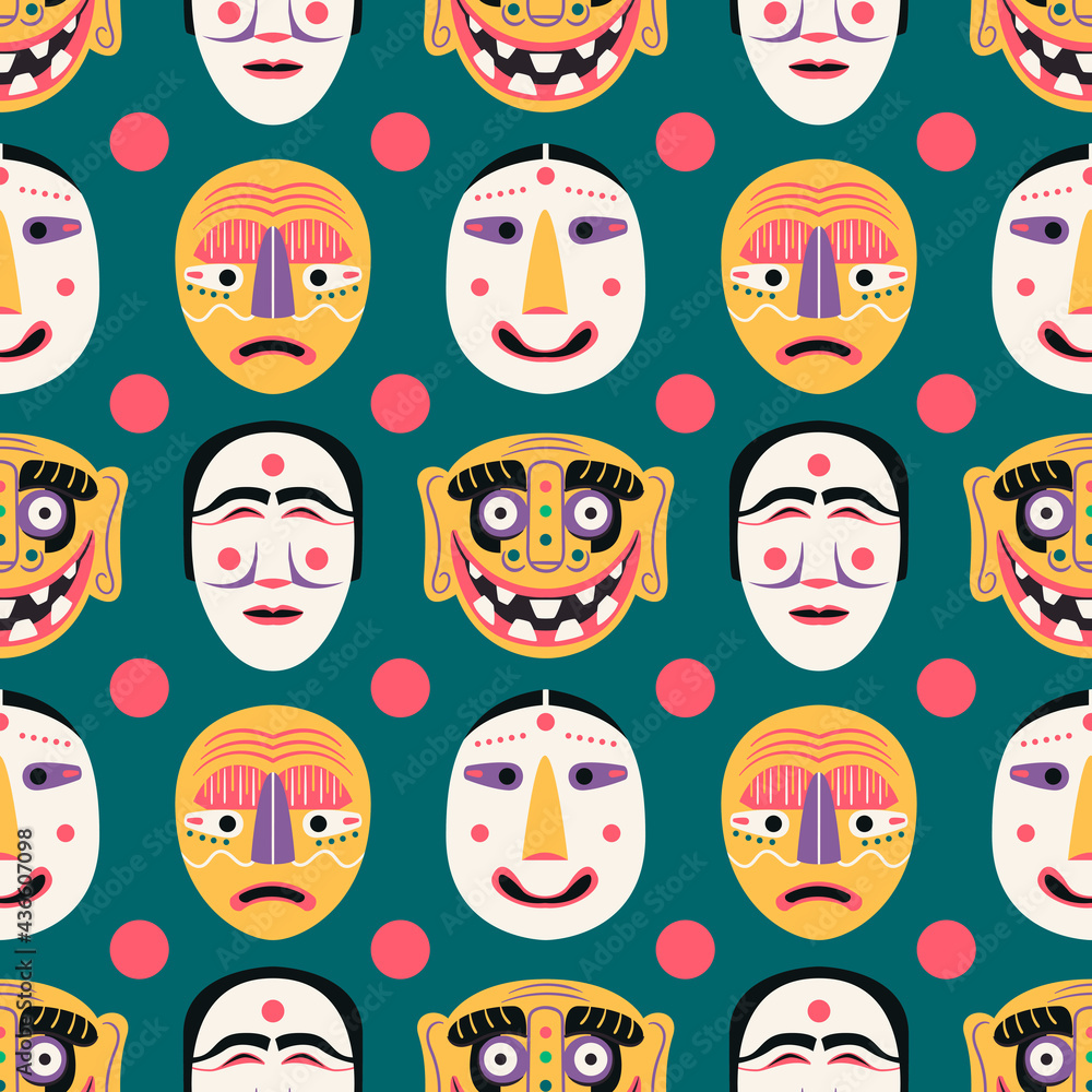 Traditional Korean masks seamless pattern vector illustration. Antique ...