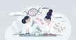 Epigenetics research and study of DNA gene expression tiny person concept. Work scene with phenotype changes experiment in microbiology lab vector illustration. Genetic sequence science and knowledge.