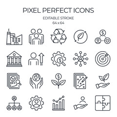 Wall Mural - ESG concept environmental, social, and corporate governance related editable stroke outline icons set  isolated on white background flat vector illustration. Pixel perfect. 64 x 64.