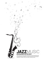 Vector music melody note dancing flow from saxophone . Concept background for jazz song and concert theme.