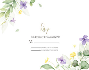 Wall Mural - Watercolor hand painted wedding rsvp card template.